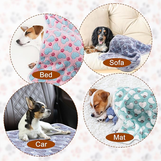 1 Pack 3 Blankets Super Soft Fluffy Premium Fleece Pet Blanket Flannel Paw Printed Throw for Dog Puppy Cat (Medium 30x20'', Purple, Pink, Green)