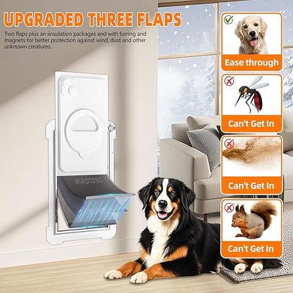 MIAOTONG 3-Flap Dog Door for Wall, Energy-Efficient Insulated Pet Door for Wall, Aluminum Lock Doggy Doors,Steel Frame and Telescoping Tunnel Dog Doors(Pets Up to 100 Lb) -Large