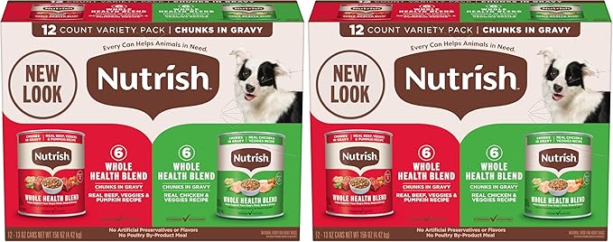 Nutrish Whole Health Blend Chunks in Gravy Variety Pack Wet Dog Food,13 oz. Can,(Rachael Ray),(Pack of 24)