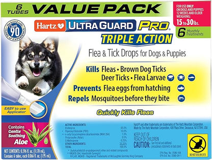 Hartz UltraGuard Pro Flea & Tick Topical Dogs & Puppies Treatment & Prevention, 6 Months, 15-30 lbs