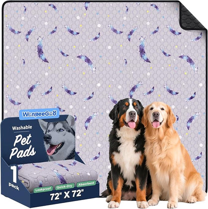 WanpeeGoo Washable Pee Pads for Dogs, 1 Pack Reusable Puppy Pads, Super Absorbent & Leakproof Dog Pads, Anti-Slip Dog Pee Pads for Puppy Training & Incontinence, Leaf Pattern, 72"x72"