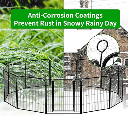 Kfvigoho Dog Playpen Outdoor Extra Wide 24 Piece Panels Heavy Duty Dog Fence 40" Height Anti-Rust with Doors Portable for RV Camping Yard, Total 63FT, 316 Sq.ft, Snowy Black