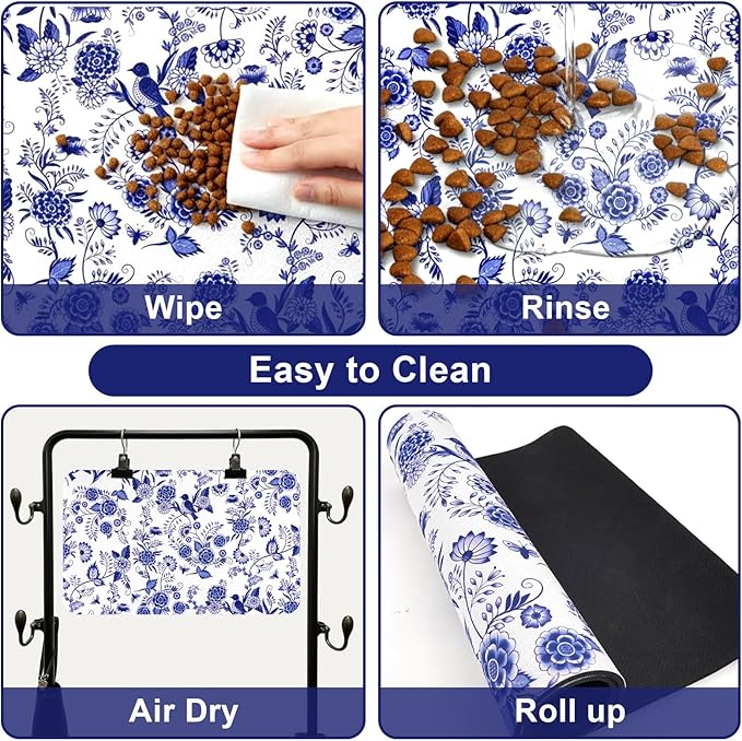Dog Food Mats for Floors Waterproof Mat for Cat Food and Water Bowls - Absorbent Quick Dry Non Slip Mat for Pet Feeding