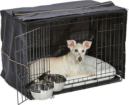 MidWest Homes for Pets Double Door iCrate Starter Kit, 30-inch Dog Crate Bundle for Medium Breeds, Includes Cage, Pet Bed, 2 Bowls and Privacy Cover