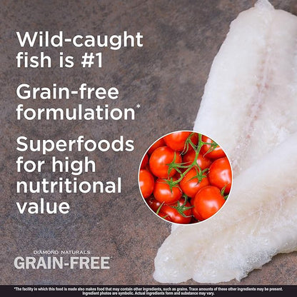 Diamond Naturals Grain-Free Recipe All Life Stages High Quality Protein Dry Dog Food with Premium Wild-Caught Whitefish and Sweet Potato with Taurine, and Omega Fatty Acids, in all Breed Sizes 28lb