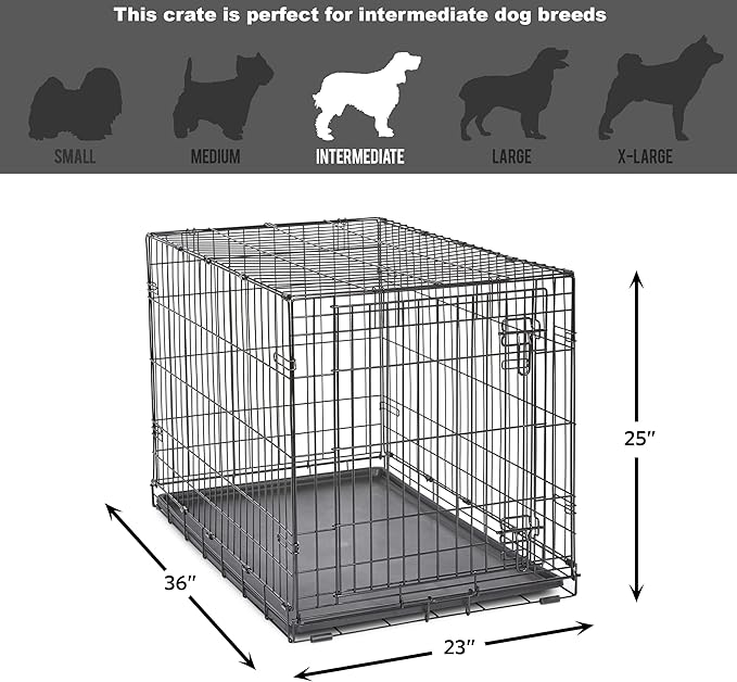 Midwest Homes for Pets 36-Inch New World Crate for Medium-Large Breeds, 41-70 lbs, Single Door Folding Dog Crate, Leak-Proof Tray & Secure Latch, Portable, Durable & Easy to Assemble
