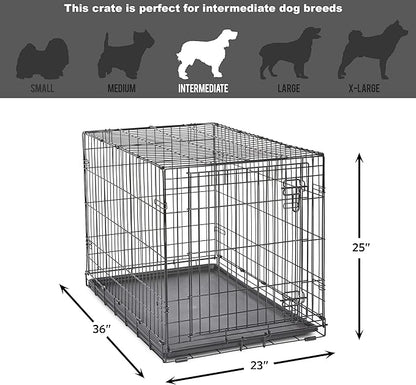 Midwest Homes for Pets 36-Inch New World Crate for Medium-Large Breeds, 41-70 lbs, Single Door Folding Dog Crate, Leak-Proof Tray & Secure Latch, Portable, Durable & Easy to Assemble
