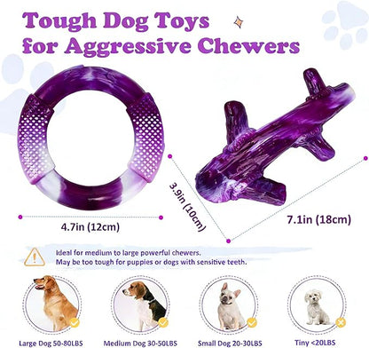 Furdog Dog Toys for Aggressive Chewers, Indestructible Chew Toys for Medium Large Breeds(20-80lb), Durable Squeaky Tough Dog Toy to Keep Them Busy (Purple, 2 Packs)