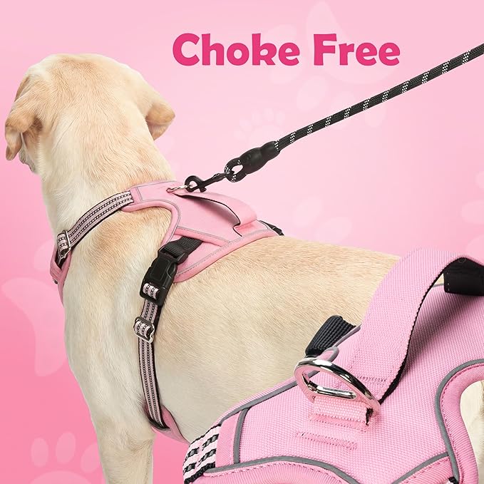 Funfox Dog Harness No Pull, Adjustable Pet Vest Harness, Super Soft Material with Vertical Handle Easy Control, Reflective Night Walking, 2 Leash Clips for Small Sized Dogs, Pink, S