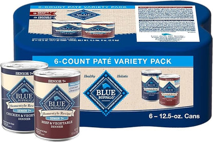 Blue Buffalo Homestyle Recipe Senior Wet Dog Food, Made with Natural Ingredients, Beef Dinner and Chicken Dinner, Variety Pack, (12.5-oz Cans, 3 of Each Flavor)