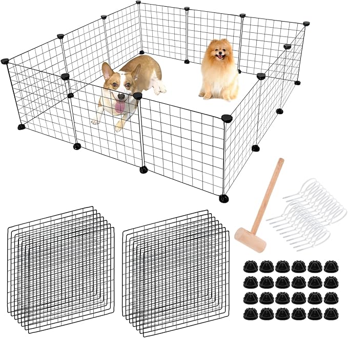 Dog Playpen 12Panels,43.7x43.7x13.8 inches Pet Play Pen House for Medium/Small Dogs Adjustable Dogs Guinea Pig Cage Fence Pen