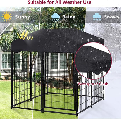 Dog Kennel Outside, 4.5' x 4' x 4' Dog Kennel Outdoor with Roof for Medium Small Dogs, Outdoor Dog Cage Dog Pen with Waterproof & UV-Resistant Cover, 12 Nails for Stablility, 2 Sets