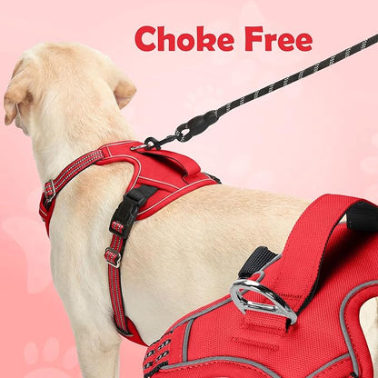 Funfox Dog Harness No Pull, Adjustable Pet Vest Harness, Super Soft Material with Vertical Handle Easy Control, Reflective Night Walking, 2 Leash Clips for XLarge Dogs, Red, XL