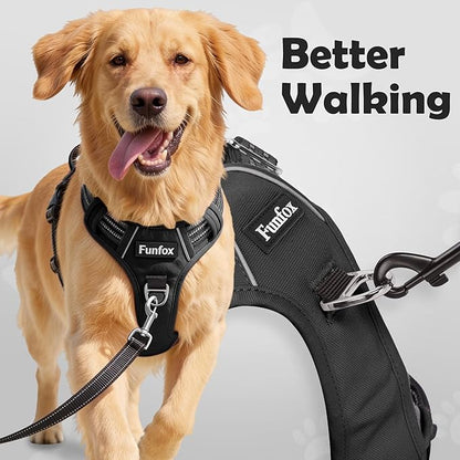 Funfox Dog Harness for X-Large Dog No Pull, Adjustable Pet Vest Harness, Vertical Handle Easy Control with 2 Leash Clips, Soft Material, Reflective Safe Night Walking for X-Large Size, Black, XL