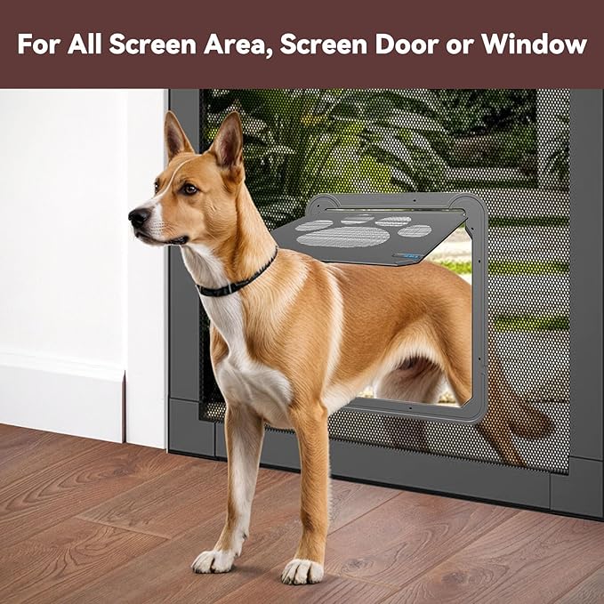 PETLESO Large Dog Door for Screen Door, Easy Install Lockable Pet Screen Door for Sliding Door, Doggy Screen Door, Gray, Inside size: 14''x12''