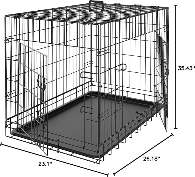 Pet Republic Dog Crates for Large Dogs Folding Metal Wire Dog Gage Double Door 30/36/42Inches Dog Kennel Indoor Outdoor Pet Grates