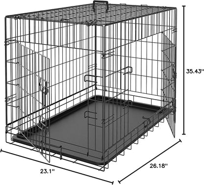Pet Republic Dog Crates for Large Dogs Folding Metal Wire Dog Gage Double Door 30/36/42Inches Dog Kennel Indoor Outdoor Pet Grates