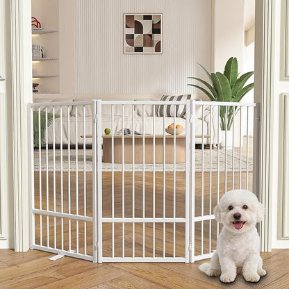 SNUOWU Full Metal Freestanding Dog Gate with Door, 36''Height Foldable Pet Dog Fence for Indoor & Outdoor, 3 Panels Extra Wide Free Standing TallDog Gates for Doorways,House,Stairs,Porch,Deck,Yard