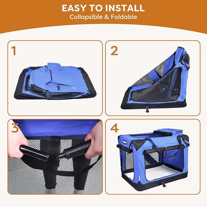 JESPET Soft Dog Crates Kennel for Pets, 3 Door Soft Sided Folding Travel Pet Carrier with Straps and Fleece Mat for Dogs, Cats (Royal Blue, X-Large(36" L x 24" W x 27" H))