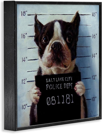 Stupell Industries Funny Boston Terrier Dog Jail Convicted Police, Design by Lucia Heffernan,Blue