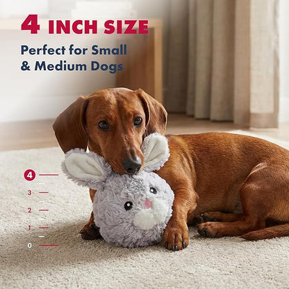 Pet Lou 4 Inch Squeaky Rabbit Dog Plush Toy, Stuffing-Free Soft Plush, Durable Bouncy Squeaker Ball, Floats in Water, for Small & Medium Dogs