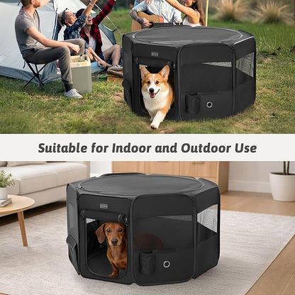 PETSFIT Portable Dog Playpen,36" Dog Play Pen Indoors with Removable Waterproof Mat & Zippered Roof | RV, Camping, Travel Dog Pen | Whelping & Cat Observation Space(36" L x 36" W x 21" H)