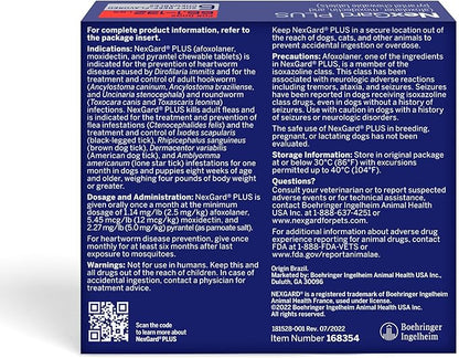 NexGard Plus (afoxolaner, moxidectin, and pyrantel) Flea and Tick Protection & Heartworm Preventive for Dogs Soft Beef Flavored Chewables, 66.1-132 lbs. (Red) 6 Chews (6 Month Supply)