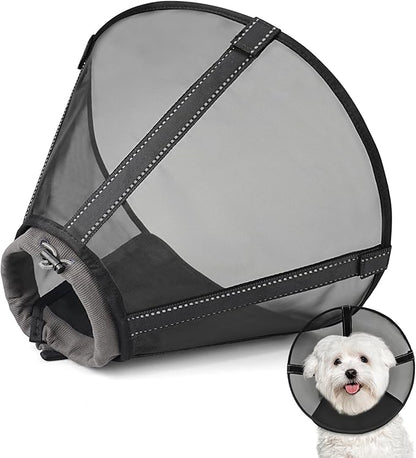 Breathable Mesh Dog Cone Collar for Surgery, Soft Elizabethan Recovery Alternative to Stop Licking,Pet Neck Collar for Large Medium Small Breeds(Black,4)