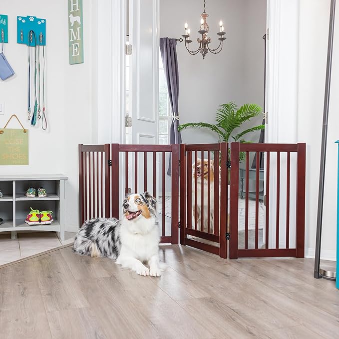 Primetime Petz 360 Configurable Dog Gate with Door – Indoor Freestanding Walk Through Wood Pet Gate,Walnut