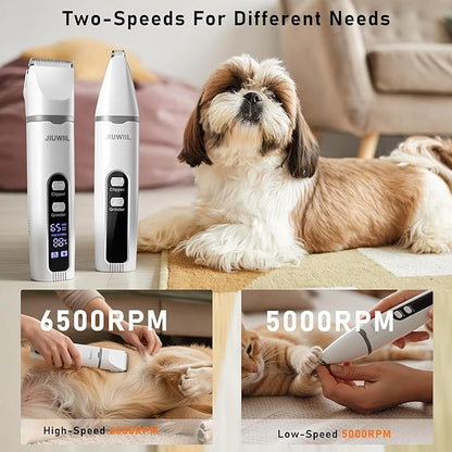Dog Clippers for Grooming, 4 in 1 Dog Grooming Kit Hair Clipper with LCD Display, Dog Trimmer for Grooming, Dog Hair Trimmer for Paw Nail Grinder,Shaver Grooming Supplies for Pet Cats Dogs