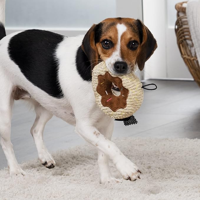 TrustyPup Tough 'N Fun Donut Squeaky Plush Dog Toy, Chew Guard Technology - Tan, Small (71148)