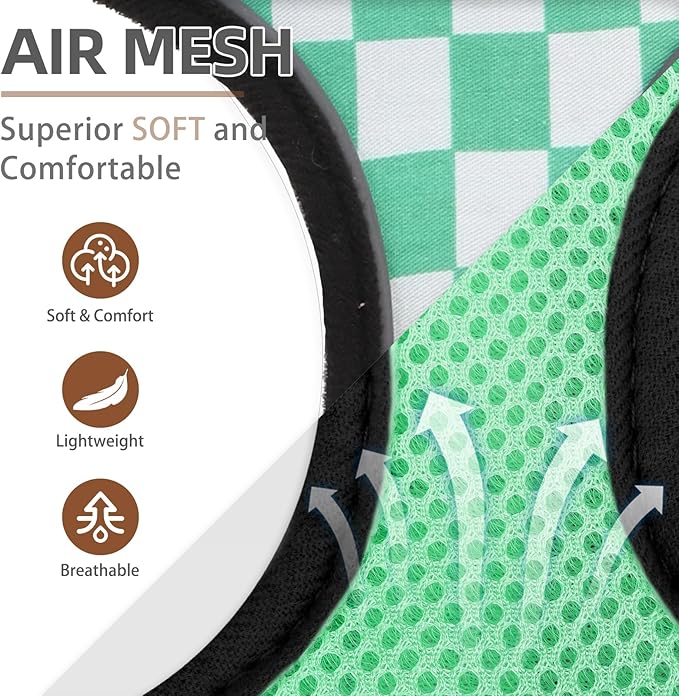 PUPTECK Soft Mesh Dog Harness and Leash Set Pet Puppy Cat Comfort Padded Vest No Pull Harnesses, Checkered Green&White, XS