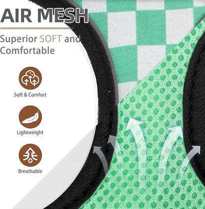 PUPTECK Soft Mesh Dog Harness and Leash Set Pet Puppy Cat Comfort Padded Vest No Pull Harnesses, Checkered Green&White, XS