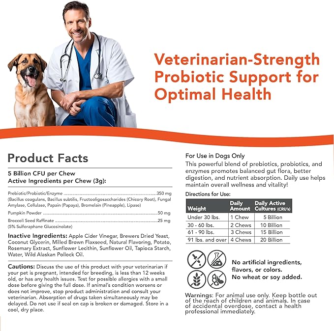 Critical Digestive Restore Soft Chews for Dogs - Veterinarian-Strength Probiotic Support for Optimal Health – with 10 Billion CFUs Per Dose
