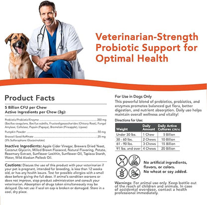 Critical Digestive Restore Soft Chews for Dogs - Veterinarian-Strength Probiotic Support for Optimal Health – with 10 Billion CFUs Per Dose