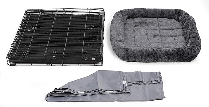 MidWest Homes for Pets Double Door 42-inch Dog Crate Kit, Bundle Includes a Two-Door Cage, Matching Gray Bed and Crate Cover, For Large Sized Breeds