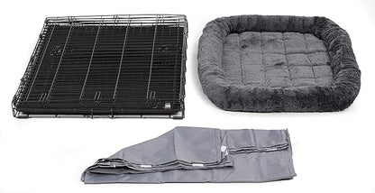 MidWest Homes for Pets Double Door 42-inch Dog Crate Kit, Bundle Includes a Two-Door Cage, Matching Gray Bed and Crate Cover, For Large Sized Breeds