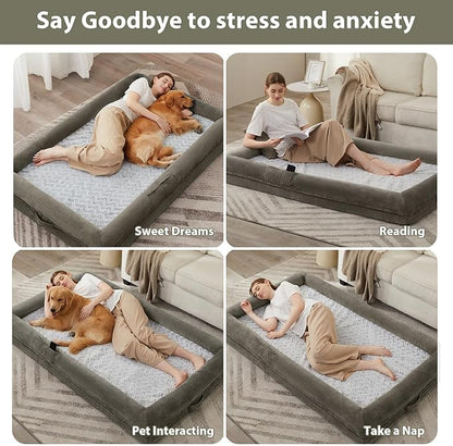 WNPETHOME Human Dog Bed for Adult, Washable Dog Couch with Removable Waterproof Cover, Orthopedic Large Pet Sofa Bed with Bolster Sides for Sleeping