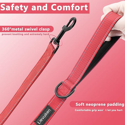 Dog Leash 6.5ft Long, Double Handle Dog Leash for Safety Control Training, Heavy Duty Dog Leads with Traffic Padded Handles, Reflective Leashes for Small Medium Large Dogs(6.5ft, Red)