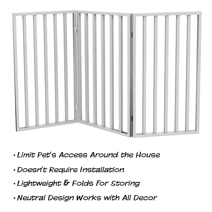 Pet Gate - 3-Panel Indoor Foldable Dog Fence for Stairs, Hallways, or Doorways - 54x32-Inch Wood Freestanding Dog Gates by PETMAKER (White)