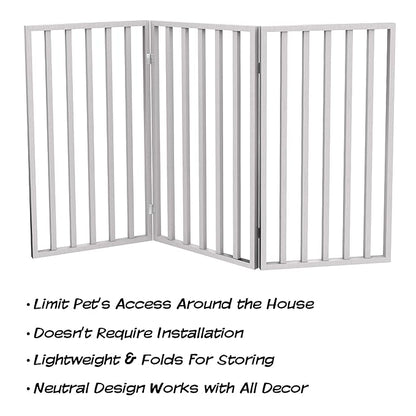 Pet Gate - 3-Panel Indoor Foldable Dog Fence for Stairs, Hallways, or Doorways - 54x32-Inch Wood Freestanding Dog Gates by PETMAKER (White)