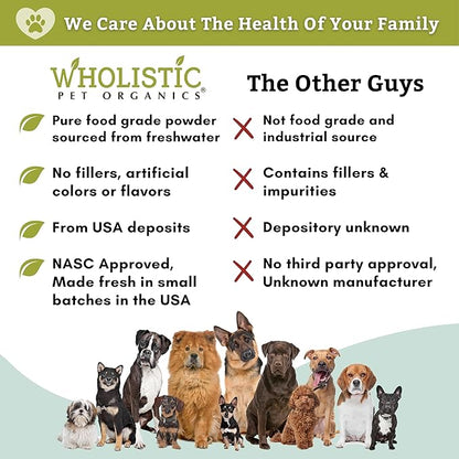 Wholistic Pet Organics Diatomaceous Earth - Food Grade for Dogs & Cats - 13 Oz - Multi Use Powder - Pet Safe Non-Chemical Freshwater Sourced Silica Supports Overall Health - Made in USA - 105 Scoops