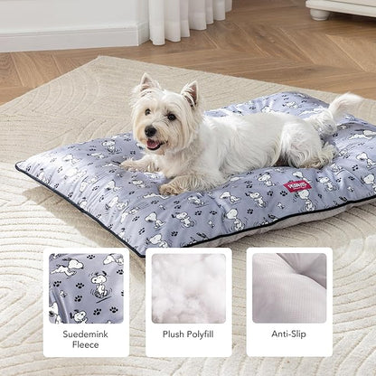Berkshire Peanuts® Square Dog Bed, Suedemink Fleece Pet Mat with Waterproof & Non-Slip Bottom, Soft Plush Dog Mat for Crate, Couch, or Floor, Machine Washable(Poses & Paws Chateau Grey, Medium)