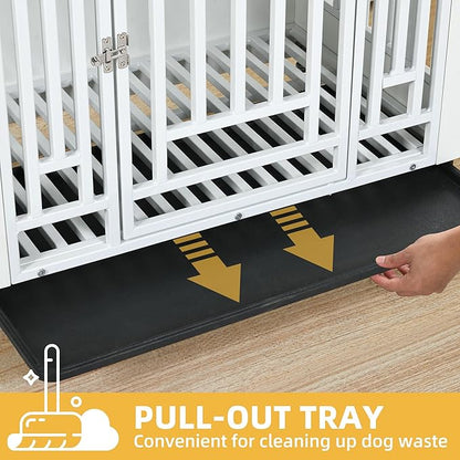 DWVO Dog Crate Furniture with Wheels, 38 Inch Dog Kennel Indoor Heavy Duty End Table Dog Crate for Large Medium Dogs, Decorative Wooden Dog Cage Table with Removable Tray, Chew-Resistant, White