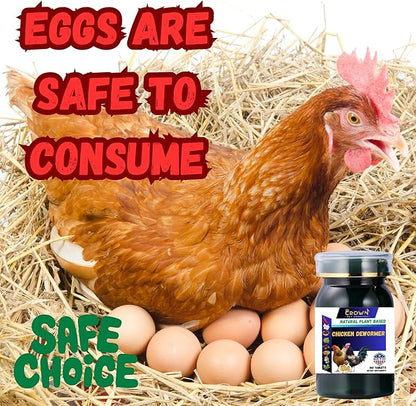 Chicken Dewormer Support for Laying Hens with Chili, Garlic, & Pumpkin Seed, All-Natural Formula, 100 Tablets, Safe for Eggs During Use, Poultry Supplement, Made in USA, Chickens & Poultry of All Ages