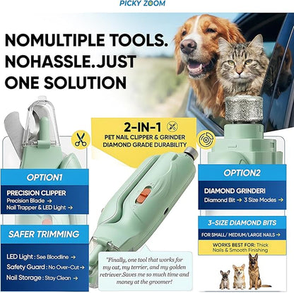 2-in-1 Dog & Cat Nail Clippers and Grinder with Light – Upgraded Safety Guard to Avoid Overcutting, Sharp Blade, Painless Quiet Pet Nail Claw Trimmers, Professional Grooming Tool for Large Small Pets