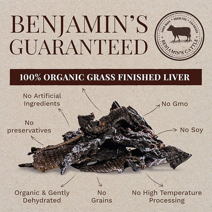 Benjamin's Cattle Single Ingredient - Organic Grass FED & Finished Beef Liver Dog Treats - Hand Made Dog Treats - Healty Dog Chews - Treats for Dogs Made in USA -5oz