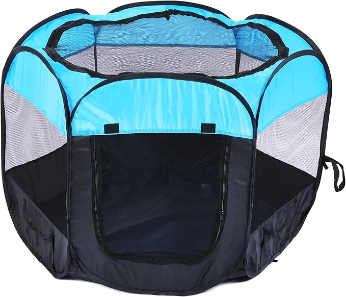 Portable Pet Playpen for Dogs and Cats,Pop Up Playpen for Small Middle Dogs Cats Pet Tent Playground, Indoor Outdoor,47x47x30,Blue/Black,1Pack