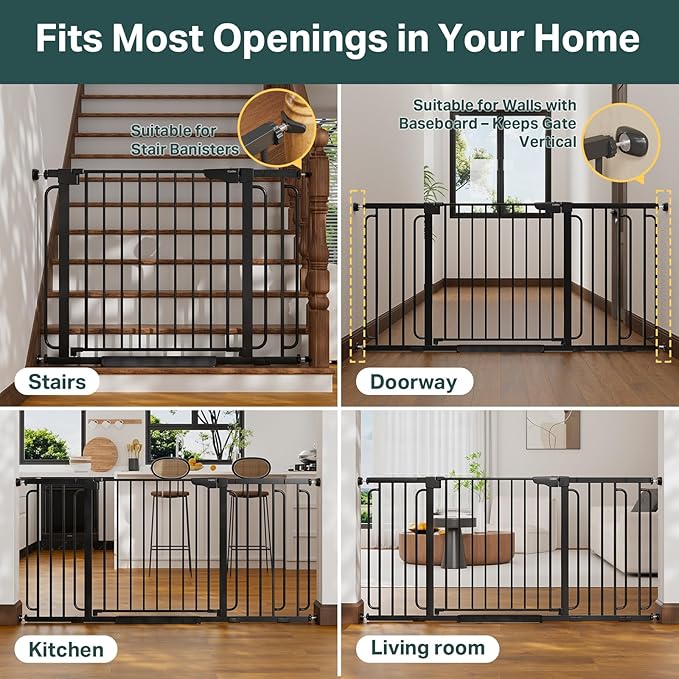 Cumbor Extra Wide Baby & Pet Gate Set, 29.7-48" & 36.6-64" Gates with Dual-Lock, Auto-Close, One-Hand Operation for Stairs, Hallways & Doorways