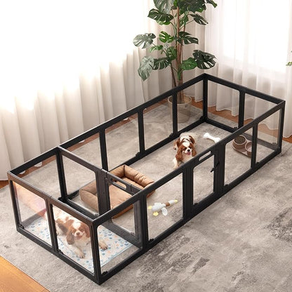 Acrylic Dog Playpen Indoor, Cloud Design Clear Dog Play Pen for Puppies and Small Dogs, Easy Assembly & Clean Puppy Pen (23.6", 16 Panels, Black)
